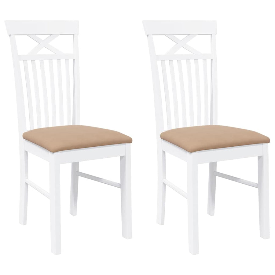 Eetkamerstoelen met kussens 2 st massief hout rubber wit