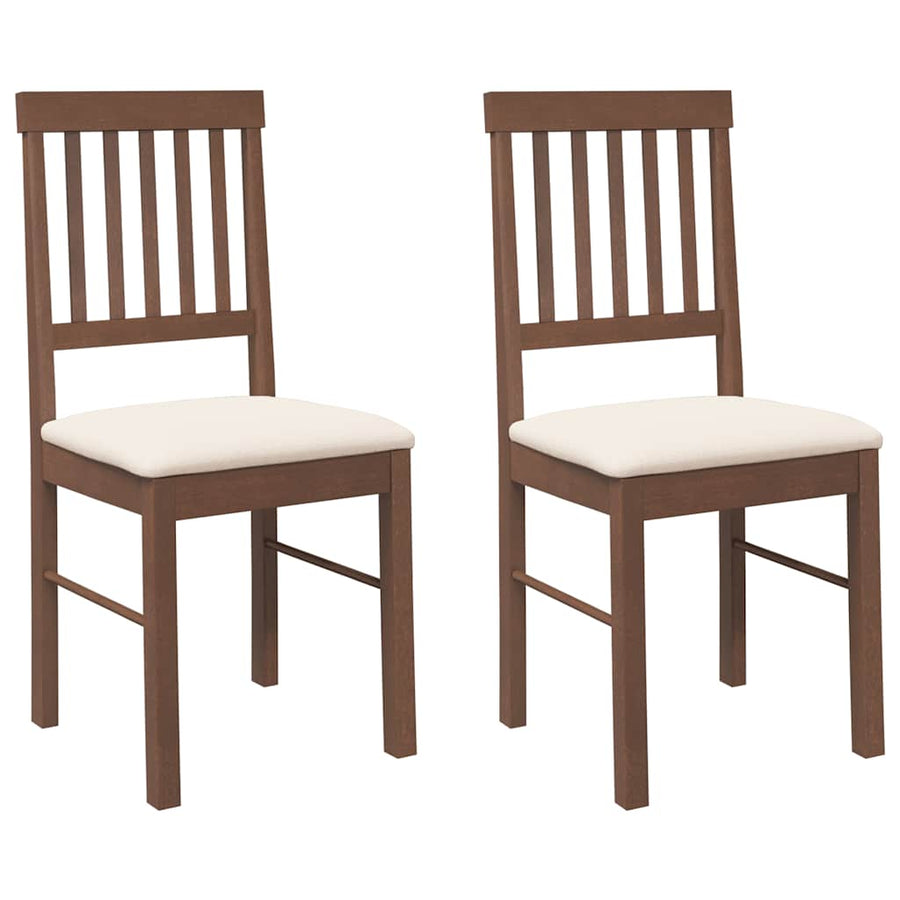 Eetkamerstoelen met kussens 2 st massief hout rubber bruin