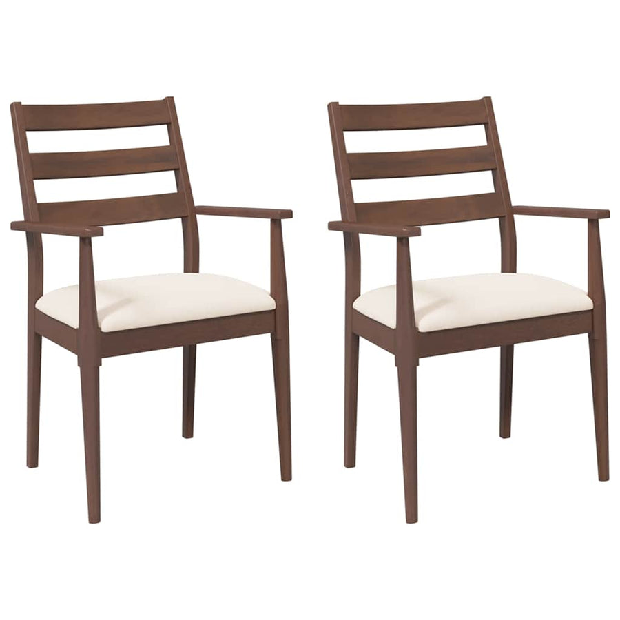 Eetkamerstoelen met kussens 2 stuks bruin massief hout rubber