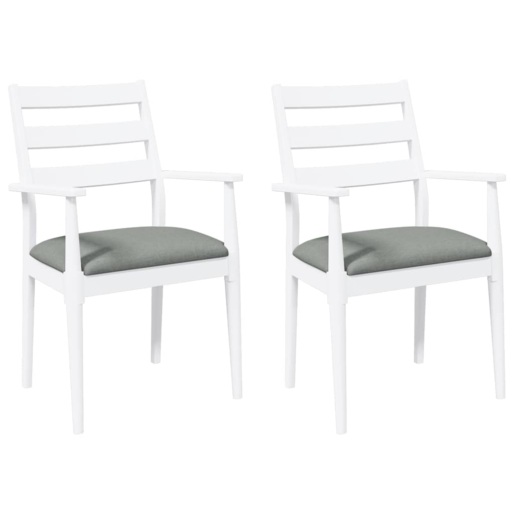 Eetkamerstoelen met kussens 2 stuks wit massief hout rubber