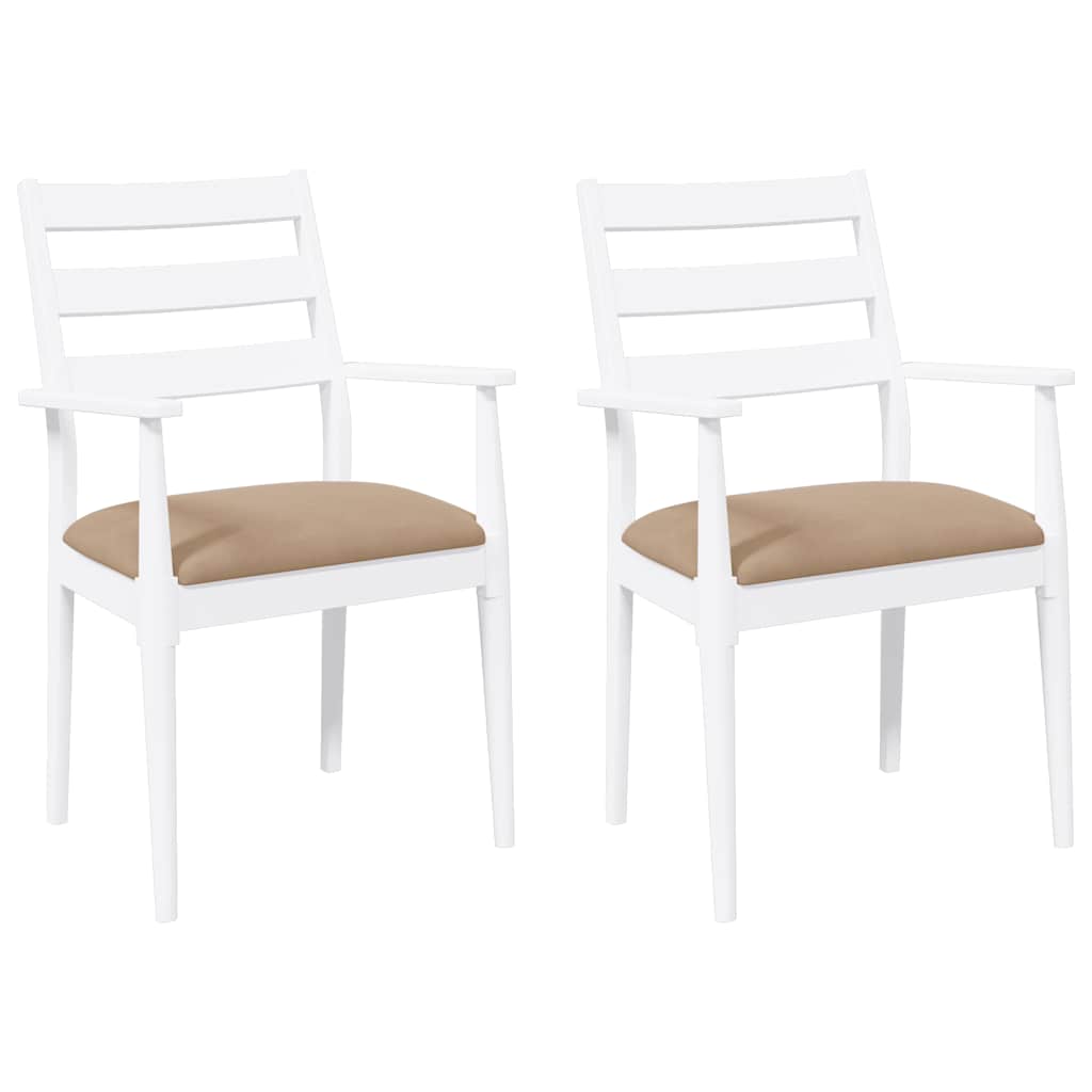 Eetkamerstoelen met kussens 2 stuks wit massief hout rubber