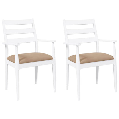Eetkamerstoelen met kussens 2 stuks wit massief hout rubber