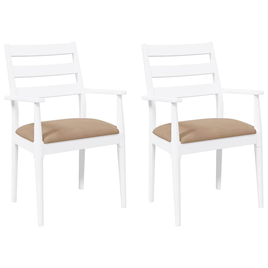 Eetkamerstoelen met kussens 2 stuks wit massief hout rubber