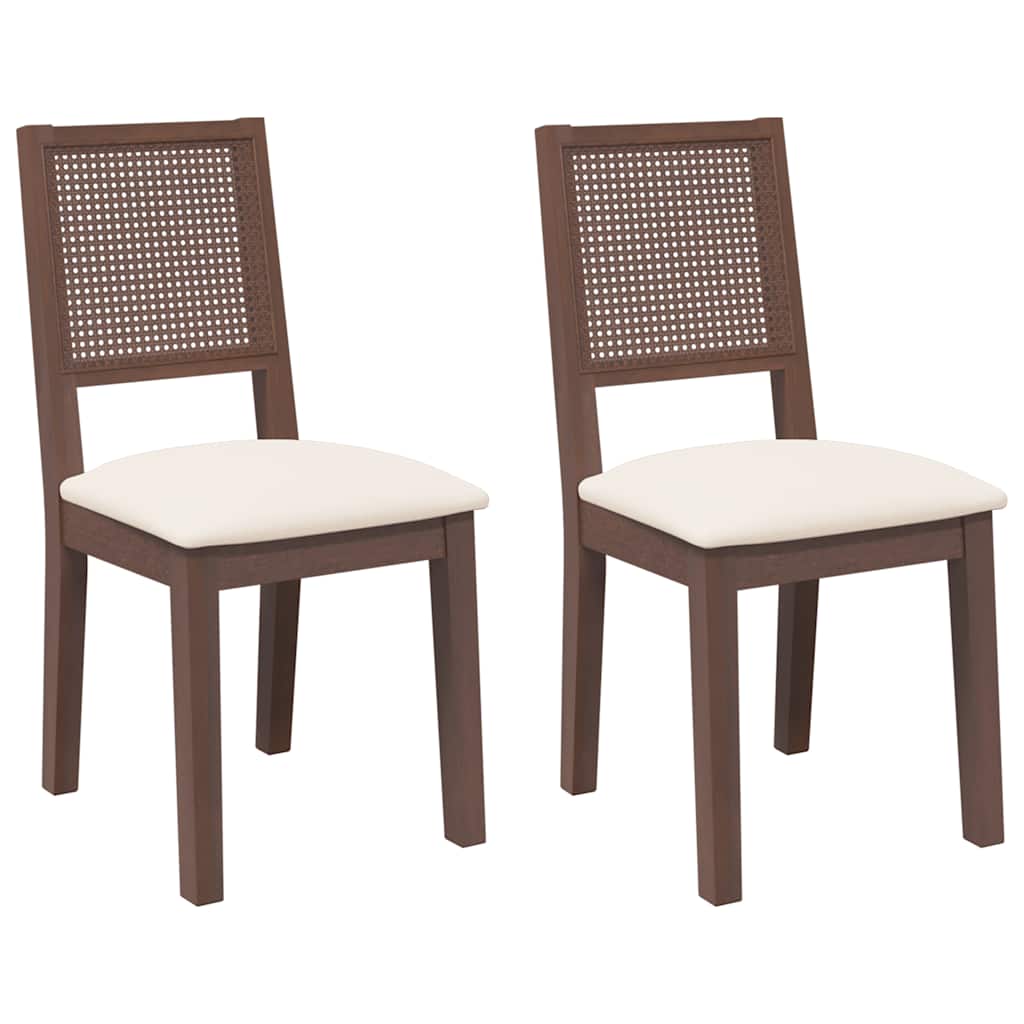 Eetkamerstoelen Met Kussens 2 St Massief Hout Rubber Bruin en licht