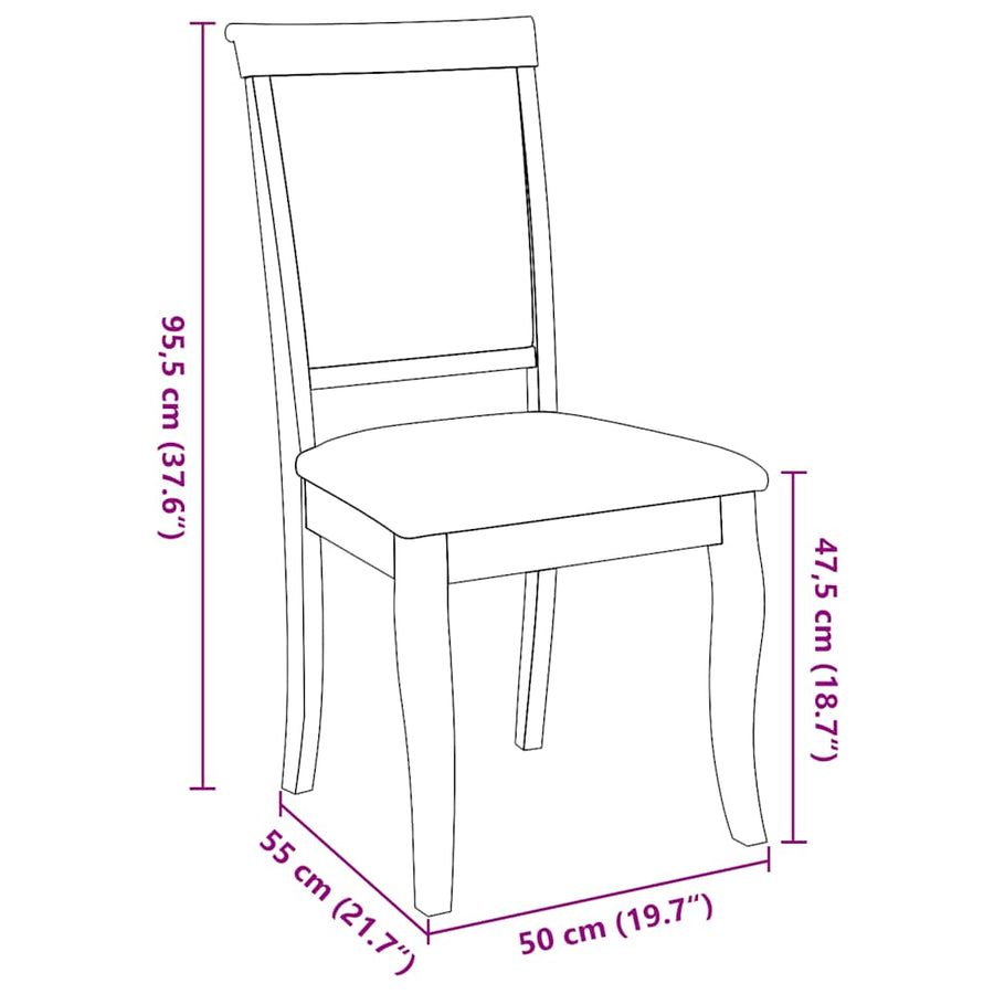 Eetkamerstoelen met kussens 2 st massief hout rubber bruin