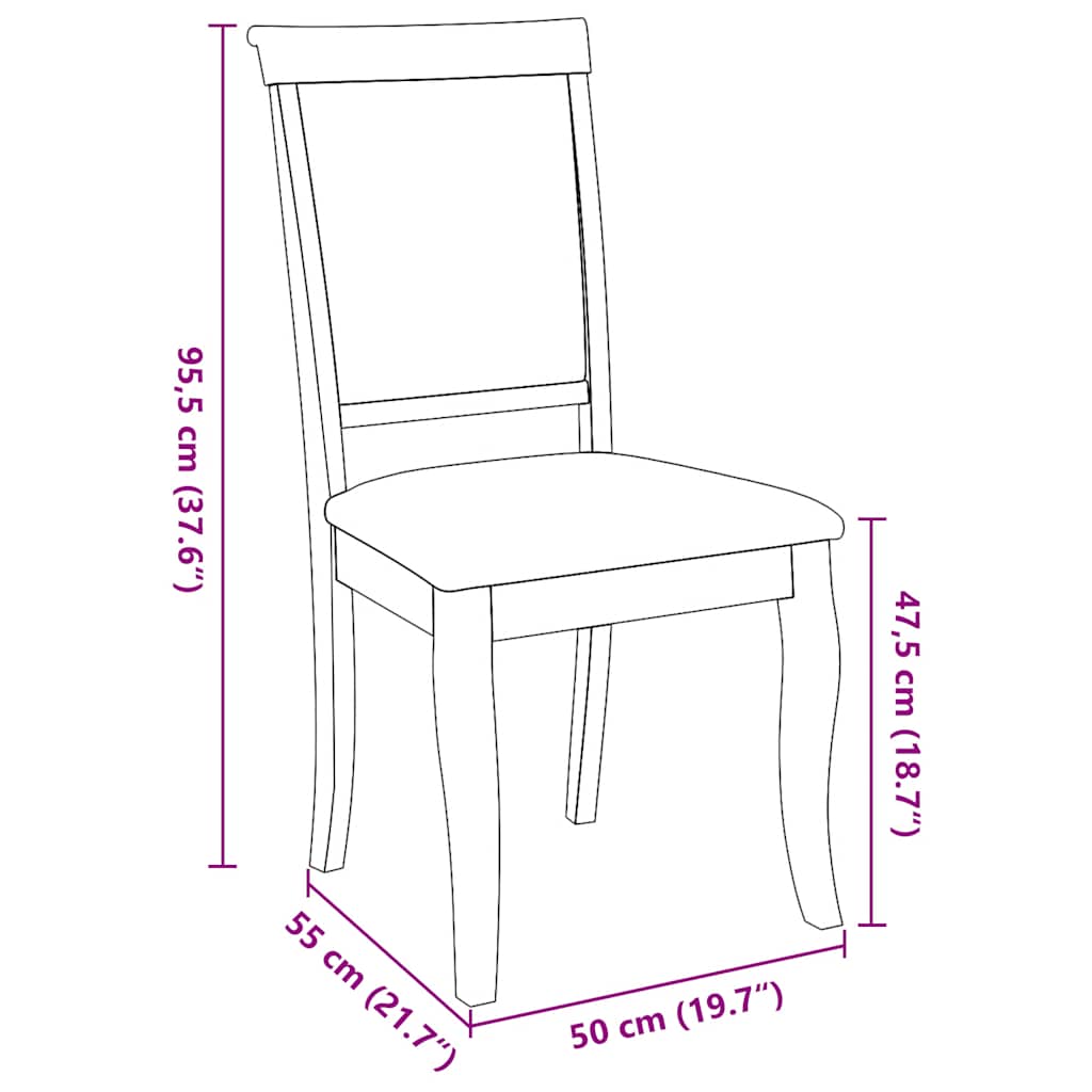 Eetkamerstoelen met kussens 2 st massief hout rubber wit