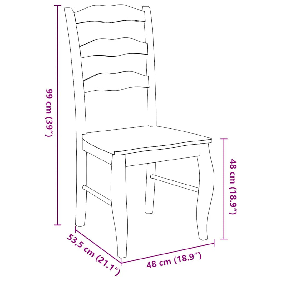 Eetkamerstoelen 2 stuks natuurlijk massief hout rubber