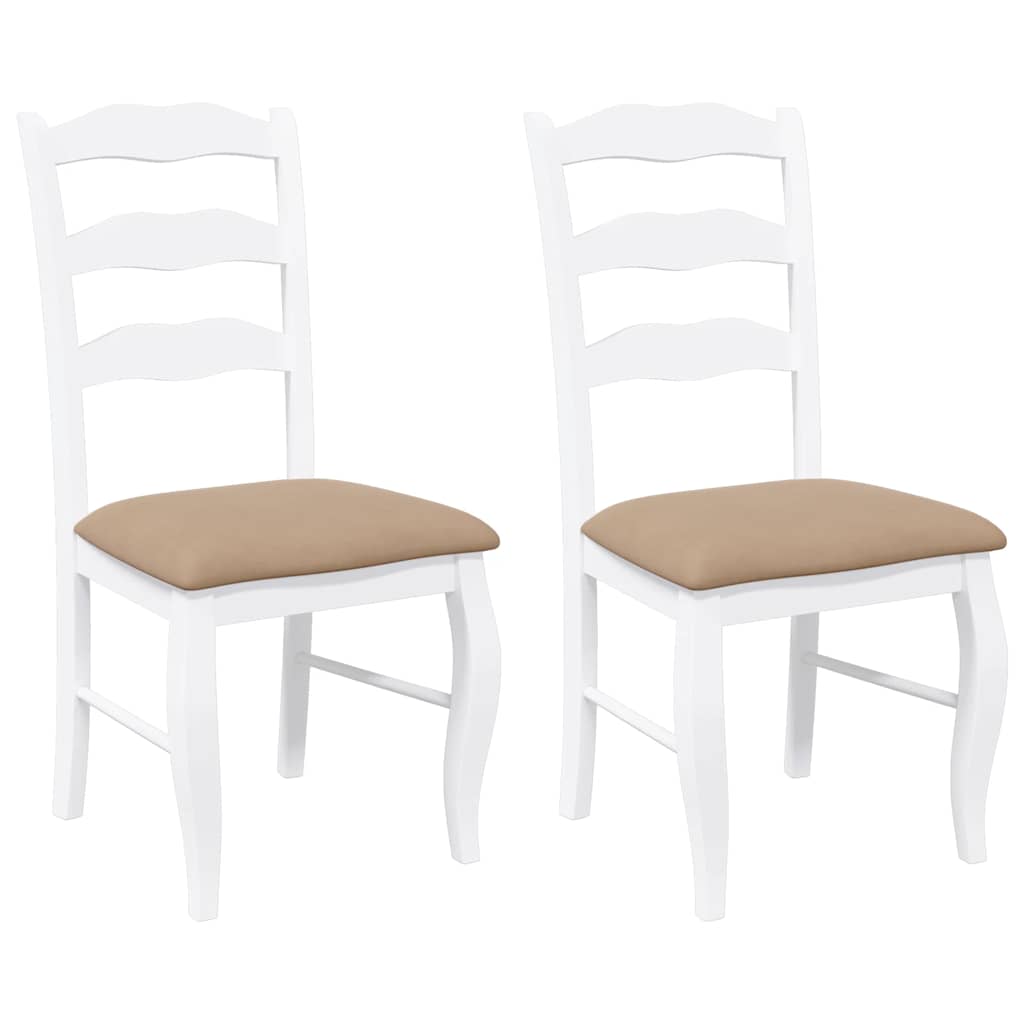 Eetkamerstoelen met kussens 2 stuks wit massief hout rubber