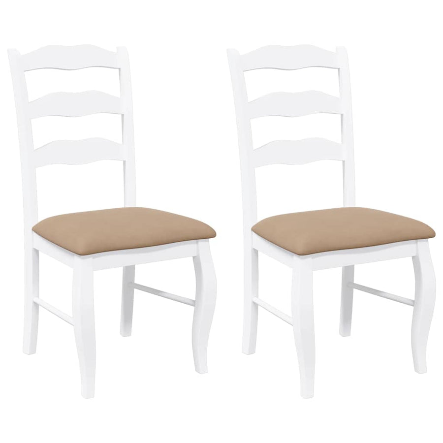 Eetkamerstoelen met kussens 2 stuks wit massief hout rubber