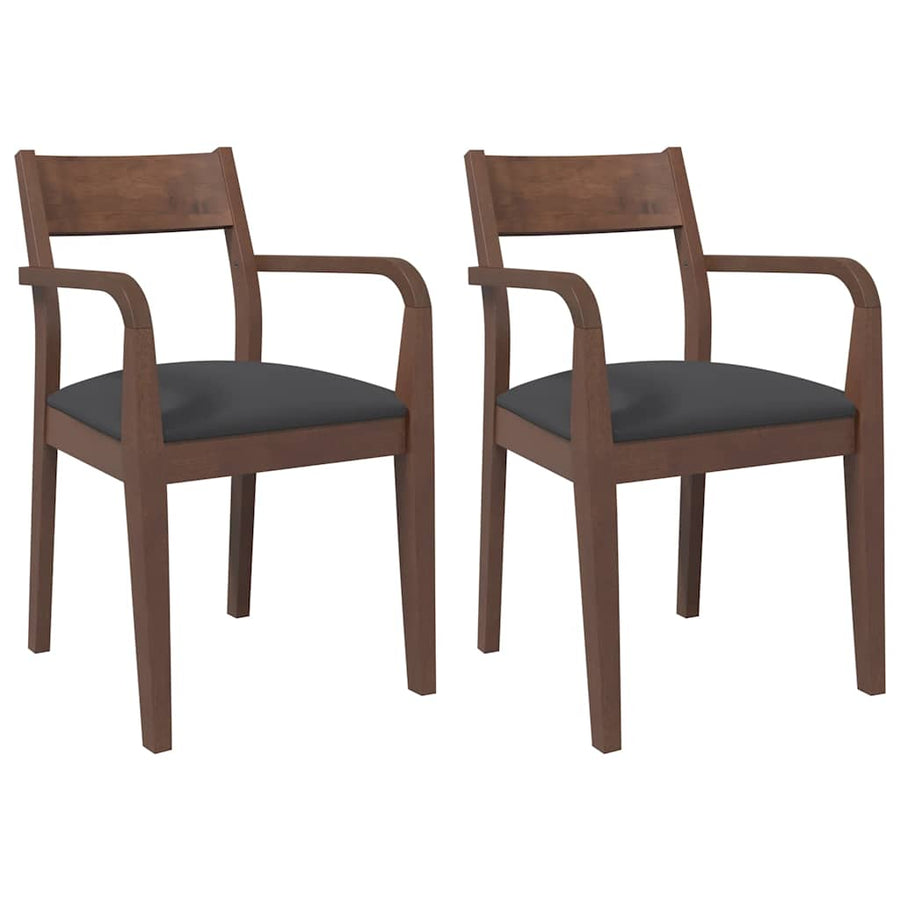 Eetkamerstoelen met kussens 2 st massief hout rubber bruin
