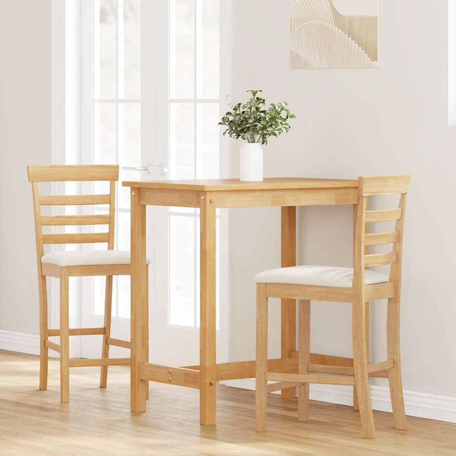 Barkrukken met kussens 2 st massief hout naturel rubber