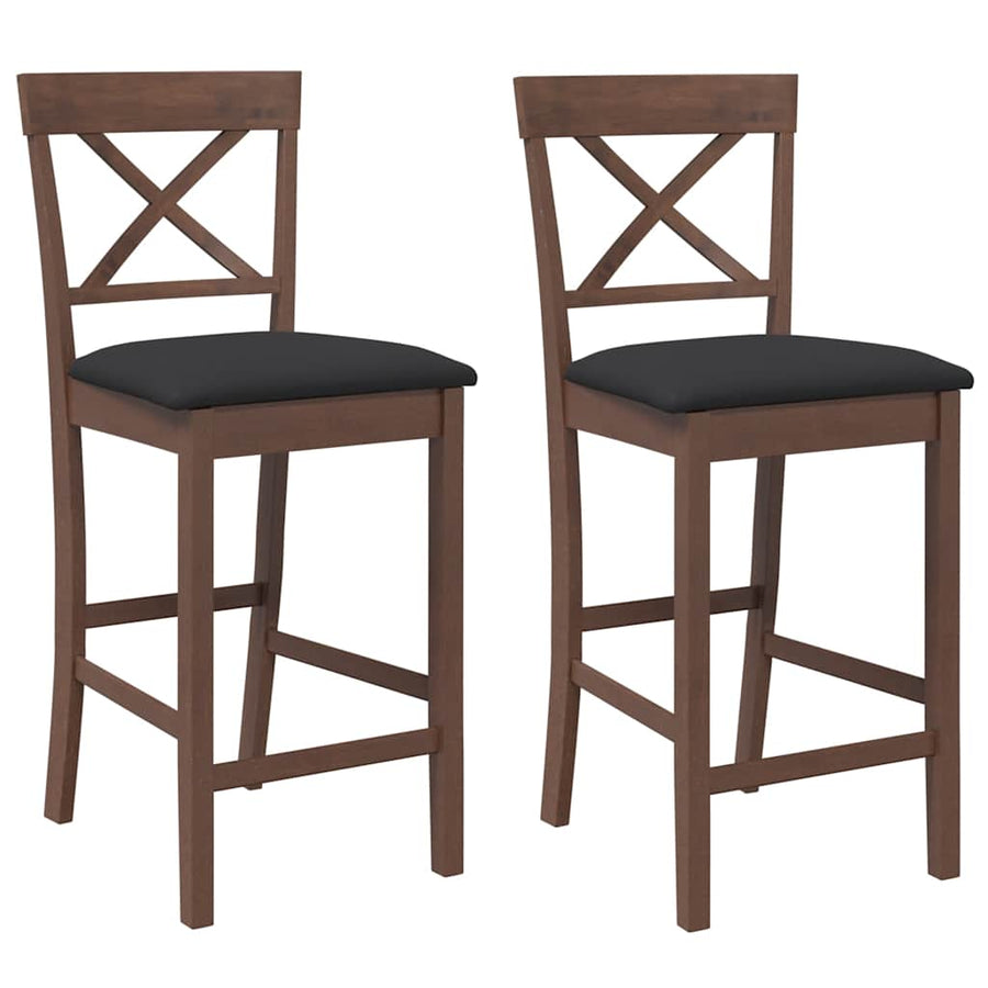 Barkrukken met kussens 2 stuks Bruin massief hout rubber