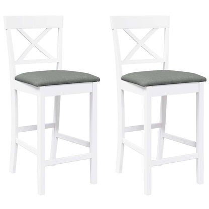 Barkrukken met kussens 2 stuks wit massief hout rubber
