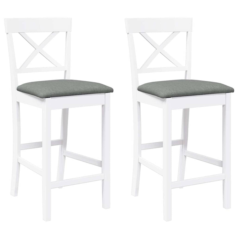 Barkrukken met kussens 2 stuks wit massief hout rubber