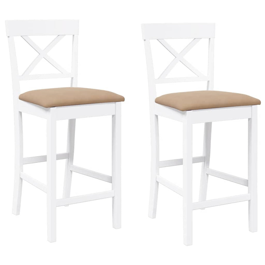 Barkrukken met kussens 2 stuks wit massief hout rubber
