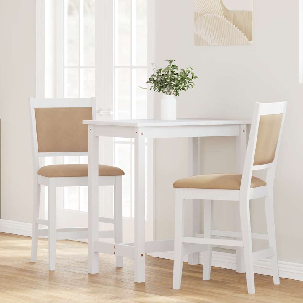 Barkrukken met kussens 2 stuks wit massief hout rubber