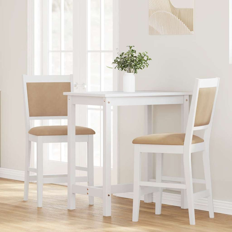 Barkrukken met kussens 2 stuks wit massief hout rubber
