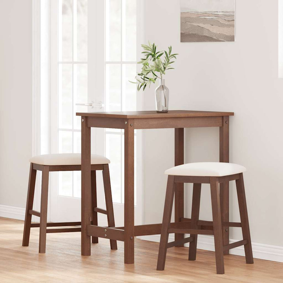Barstoelen met kussens 2 st massief hout rubber bruin