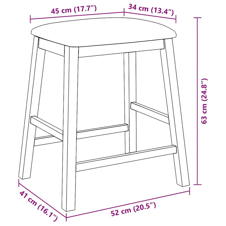 Barstoelen met kussens 2 st massief hout rubber bruin