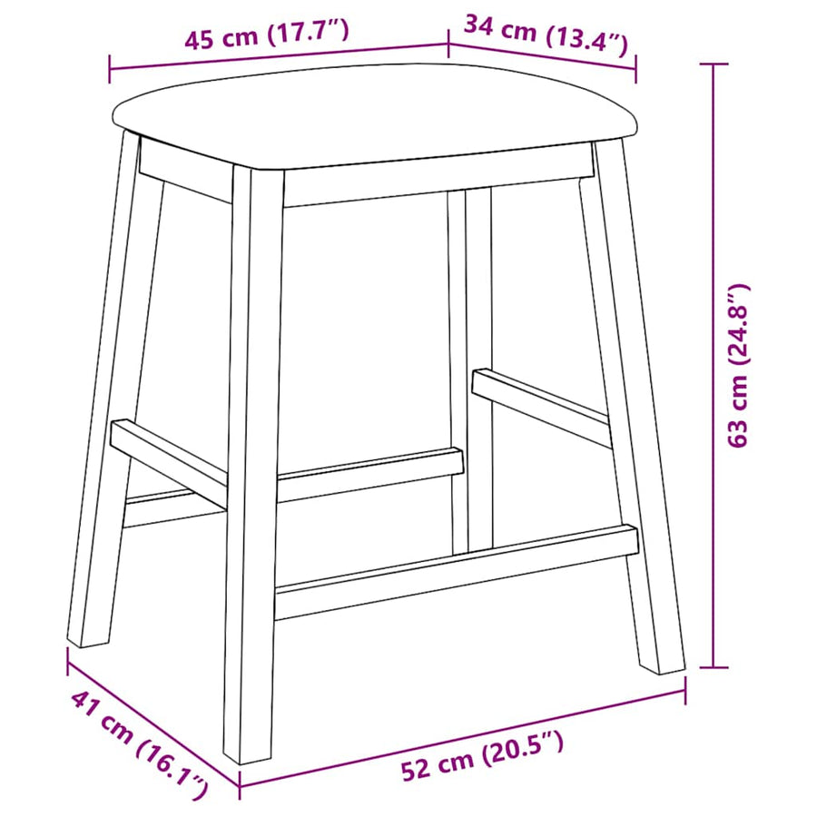 Barstoelen met kussens 2 st massief hout rubber bruin