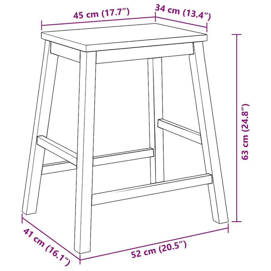 Barstoelen 2 st massief hout rubber