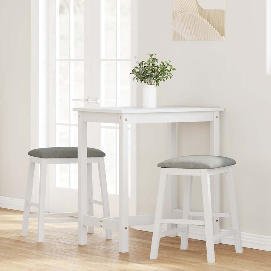 Barstoelen met kussens 2 st massief hout rubber wit