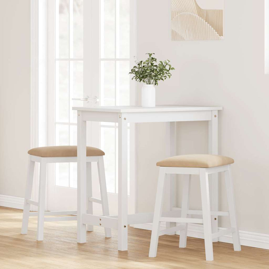 Barstoelen met kussens 2 st massief hout rubber wit