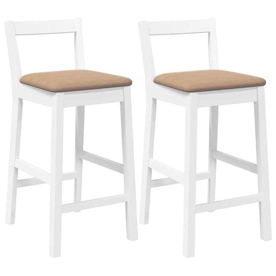 Barkrukken met kussens 2 stuks wit massief hout rubber