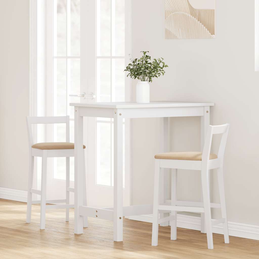 Barkrukken met kussens 2 stuks wit massief hout rubber