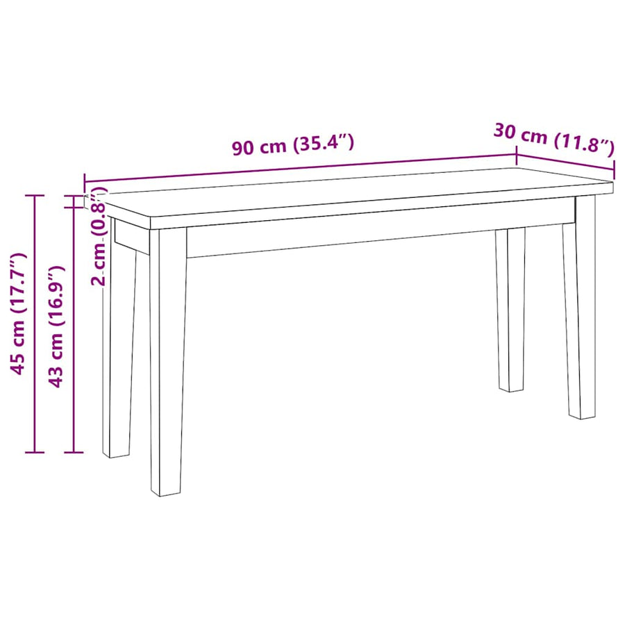 Bank 90 cm massief hout rubber