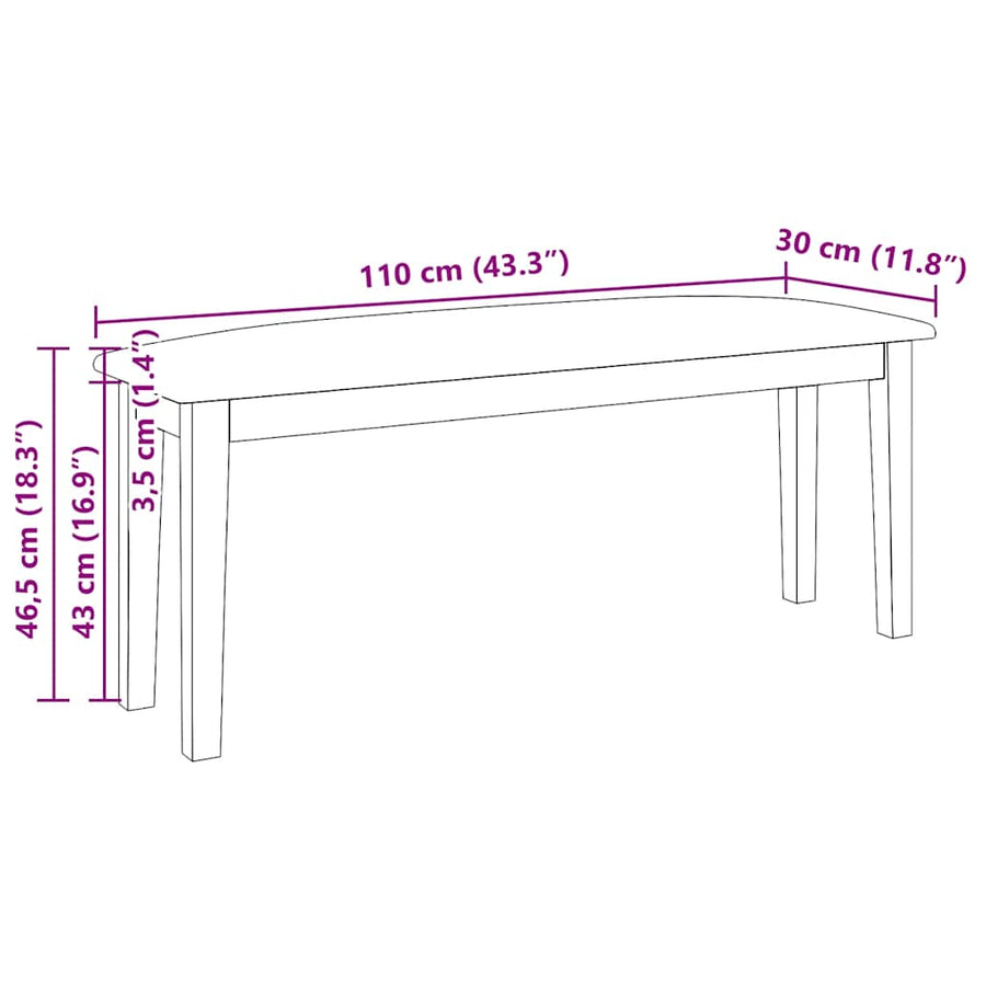 Bank 110 cm massief hout rubber bruin