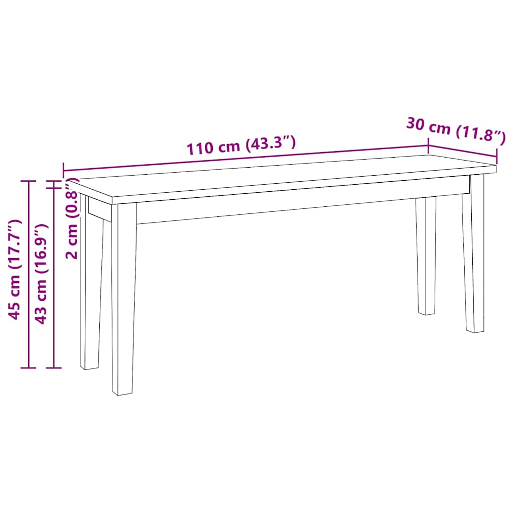 Bank 110 cm massief hout rubber
