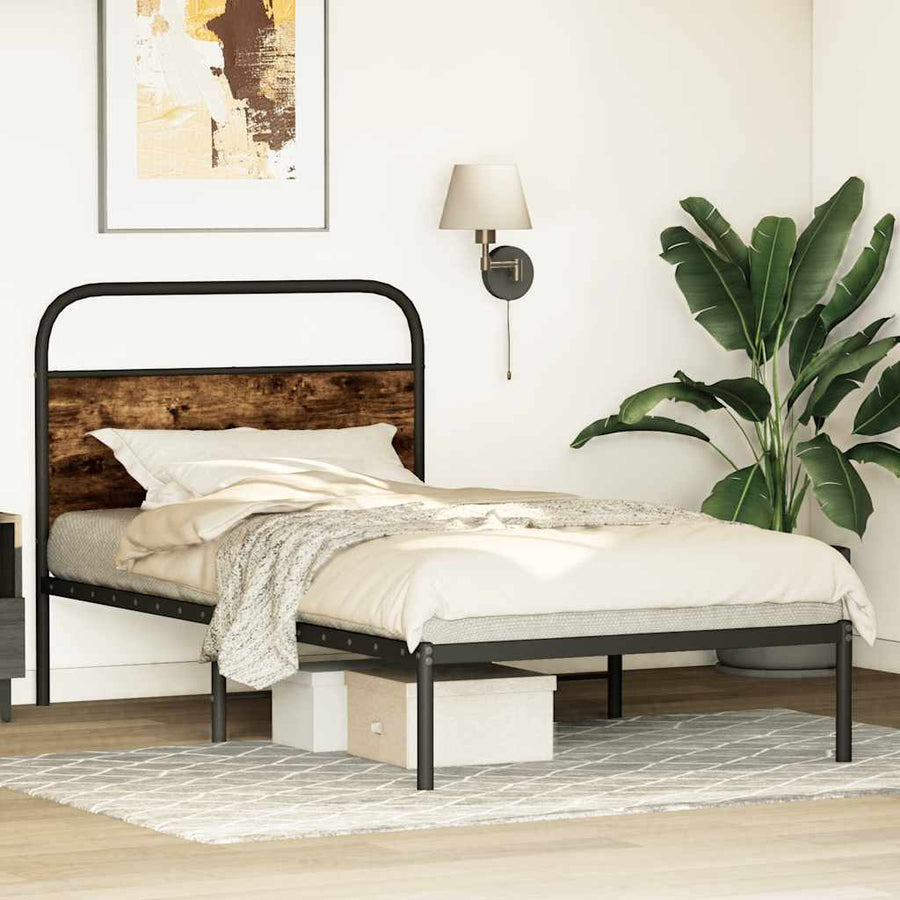 Bedframe zonder matras bewerkt hout gerookt eiken 90x190 cm
