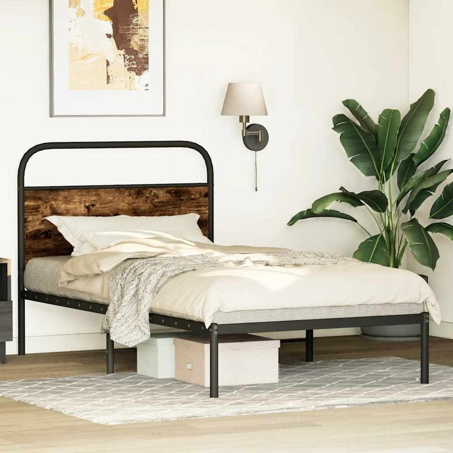 Bedframe zonder matras bewerkt hout gerookt eiken 100x190 cm