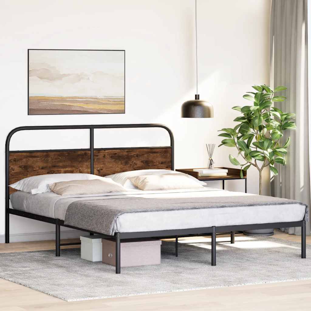 Bedframe zonder matras bewerkt hout gerookt eiken 150x200 cm
