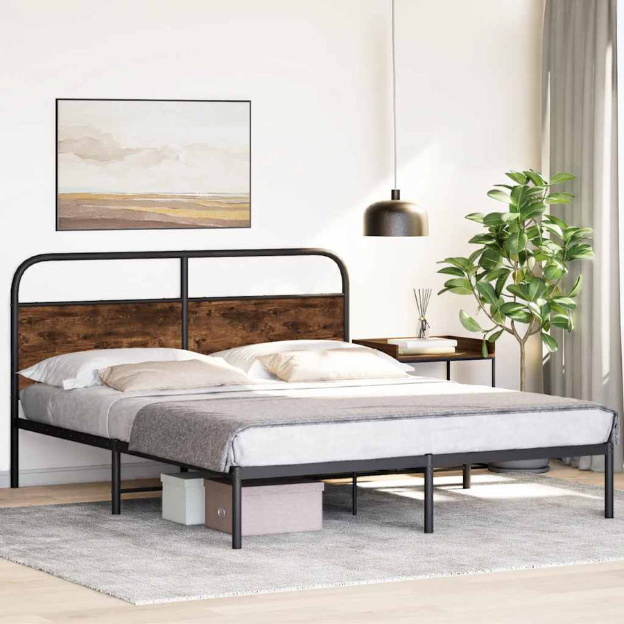 Bedframe zonder matras bewerkt hout gerookt eiken 150x200 cm