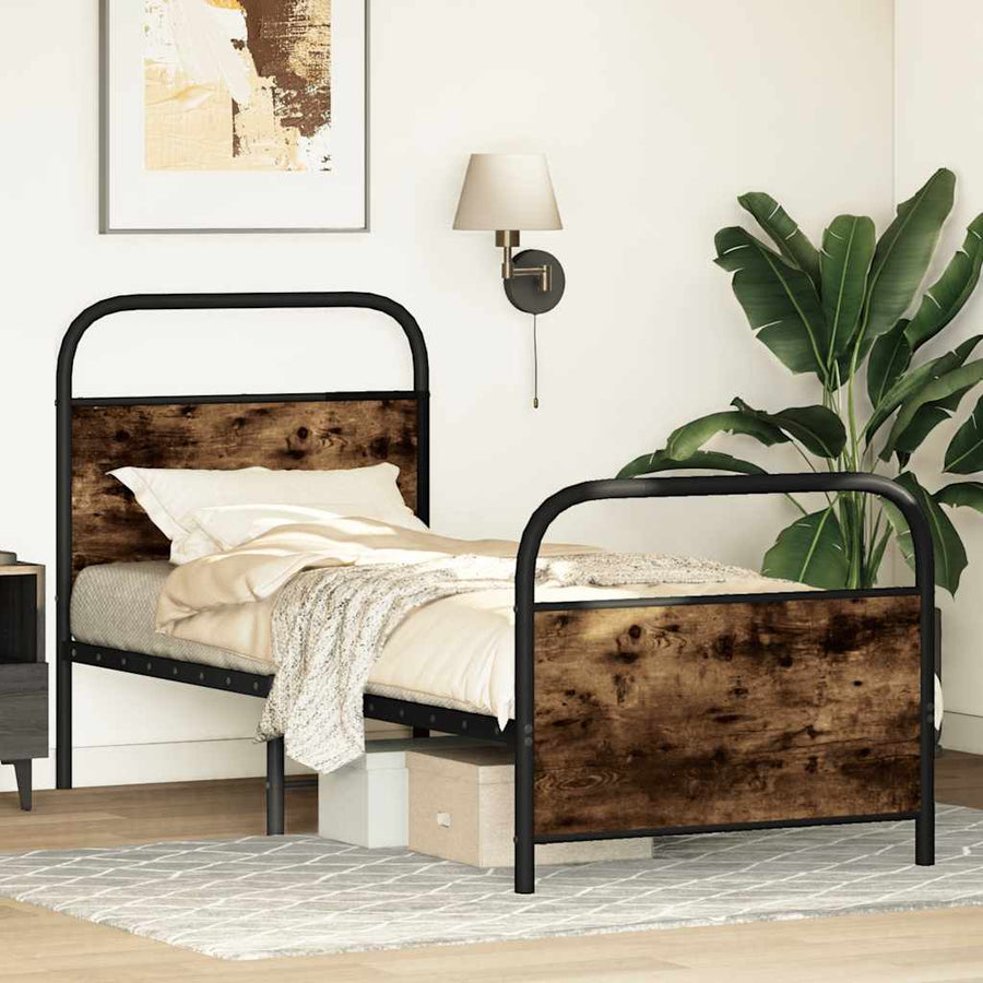 Bedframe zonder matras bewerkt hout gerookt eiken 75x190 cm
