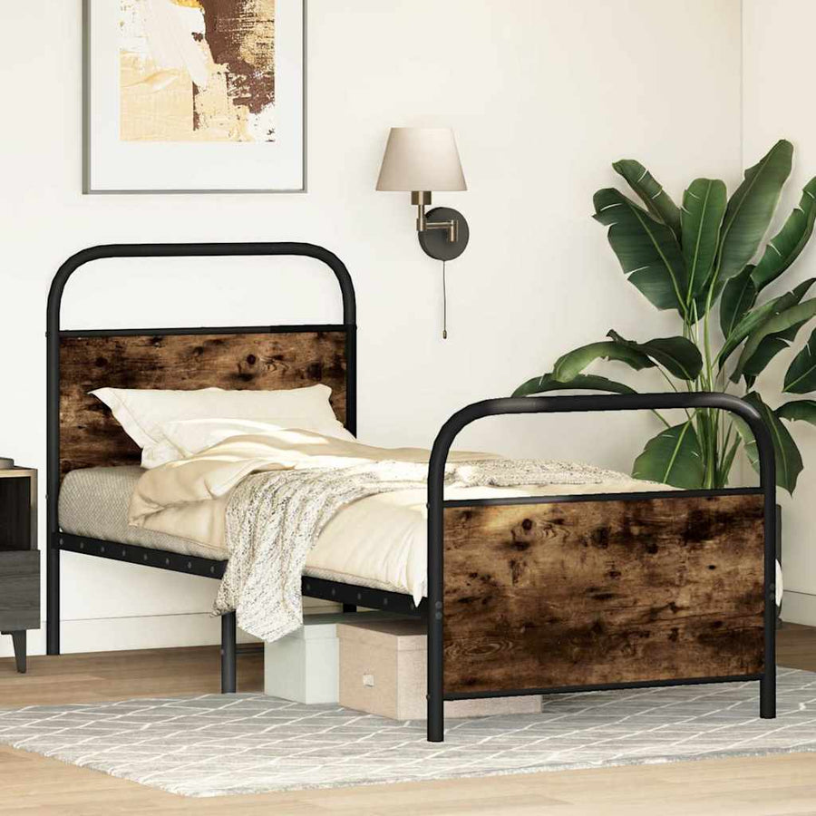 Bedframe zonder matras bewerkt hout gerookt eiken 80x200 cm