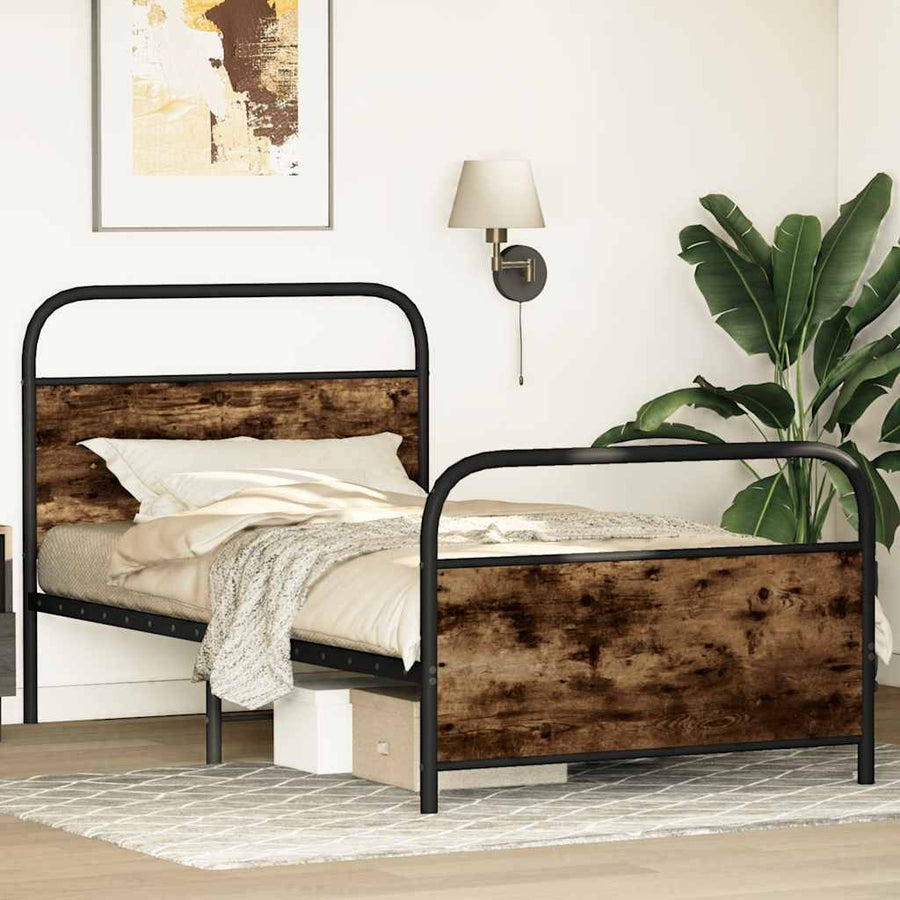 Bedframe zonder matras bewerkt hout gerookt eiken 90x190 cm