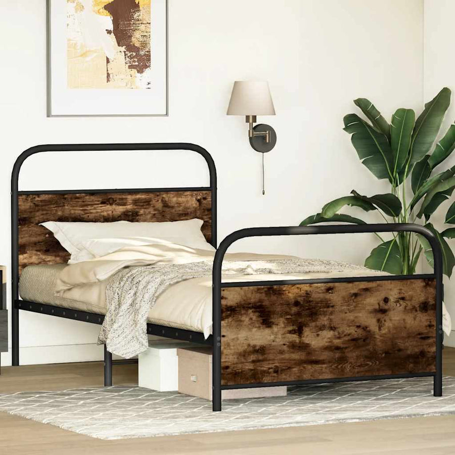 Bedframe zonder matras bewerkt hout gerookt eiken 107x203 cm