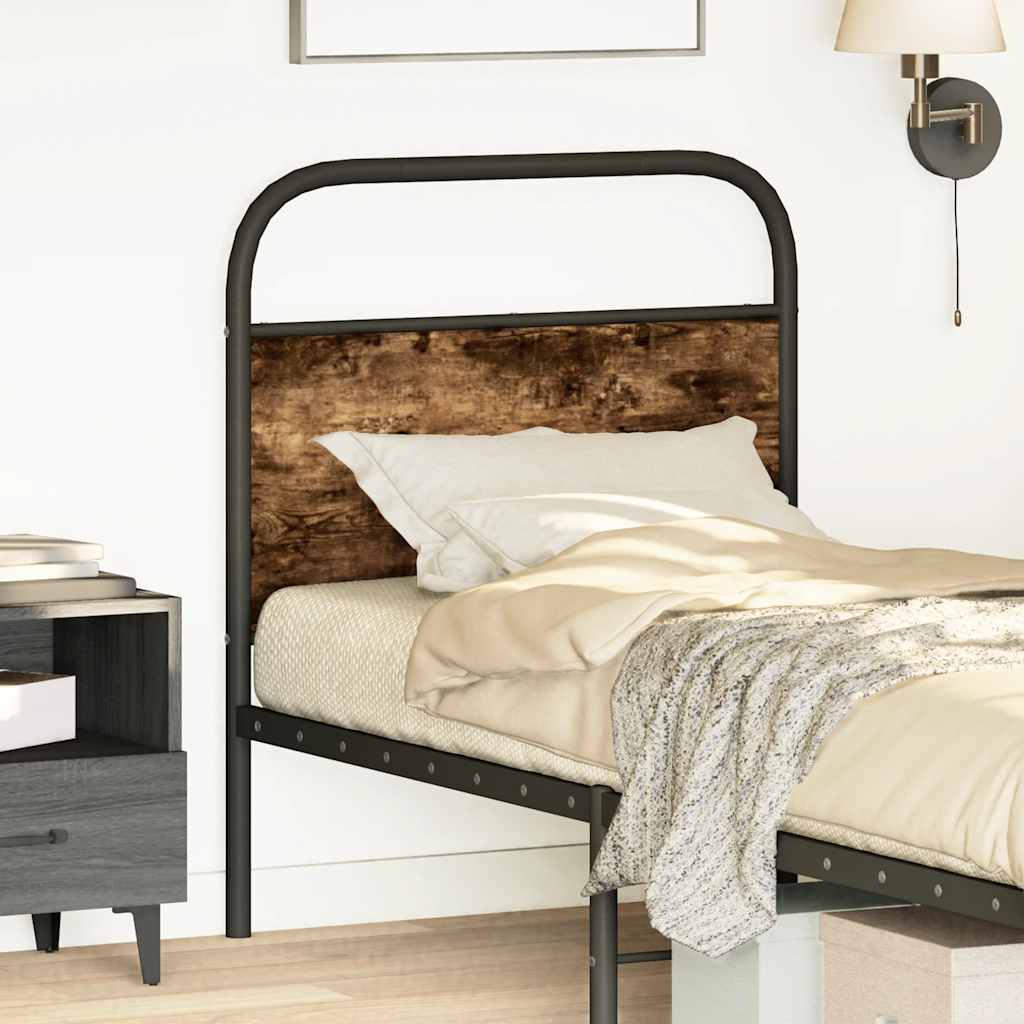 Hoofdbord 75 cm staal en bewerkt hout gerookt eikenkleurig