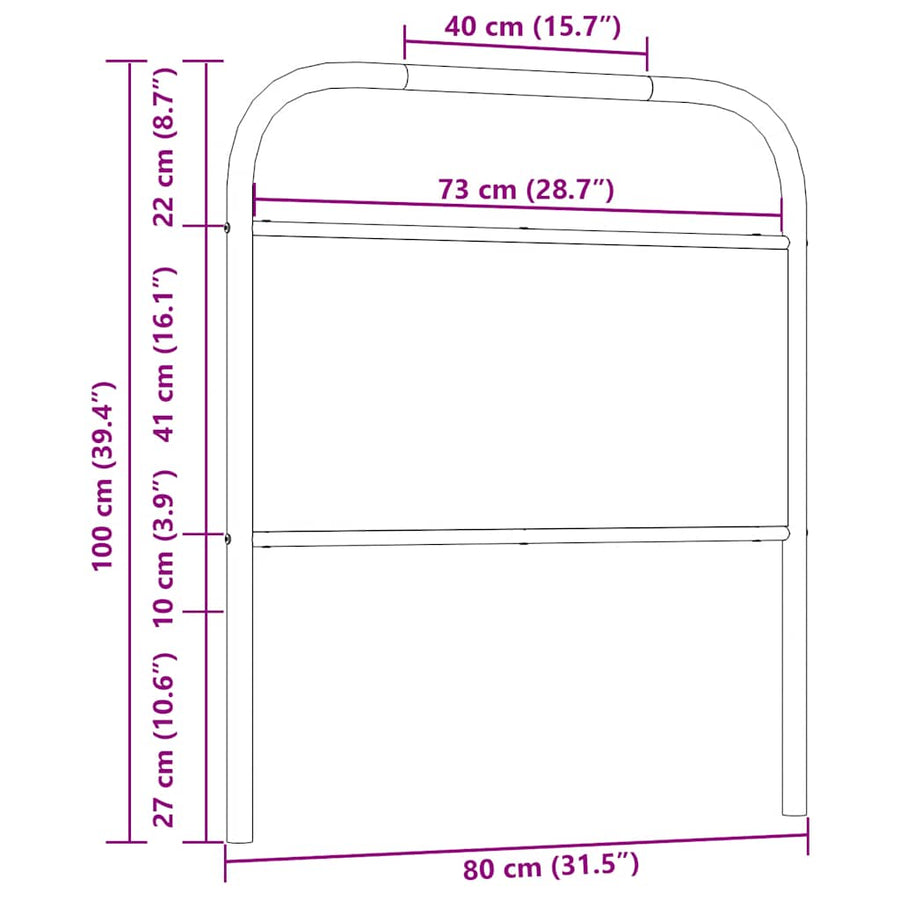 Hoofdbord 75 cm staal en bewerkt hout gerookt eikenkleurig