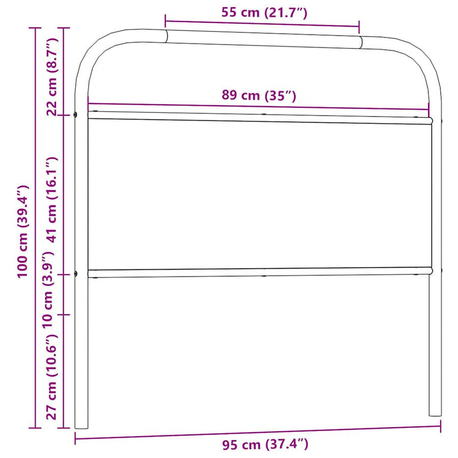 Hoofdbord 90 cm staal en bewerkt hout gerookt eikenkleurig