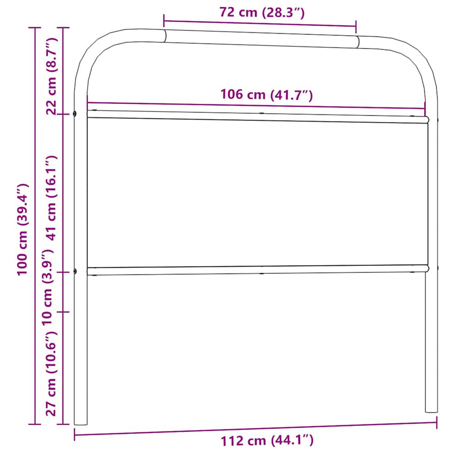 Hoofdbord 107 cm staal en bewerkt hout gerookt eikenkleurig