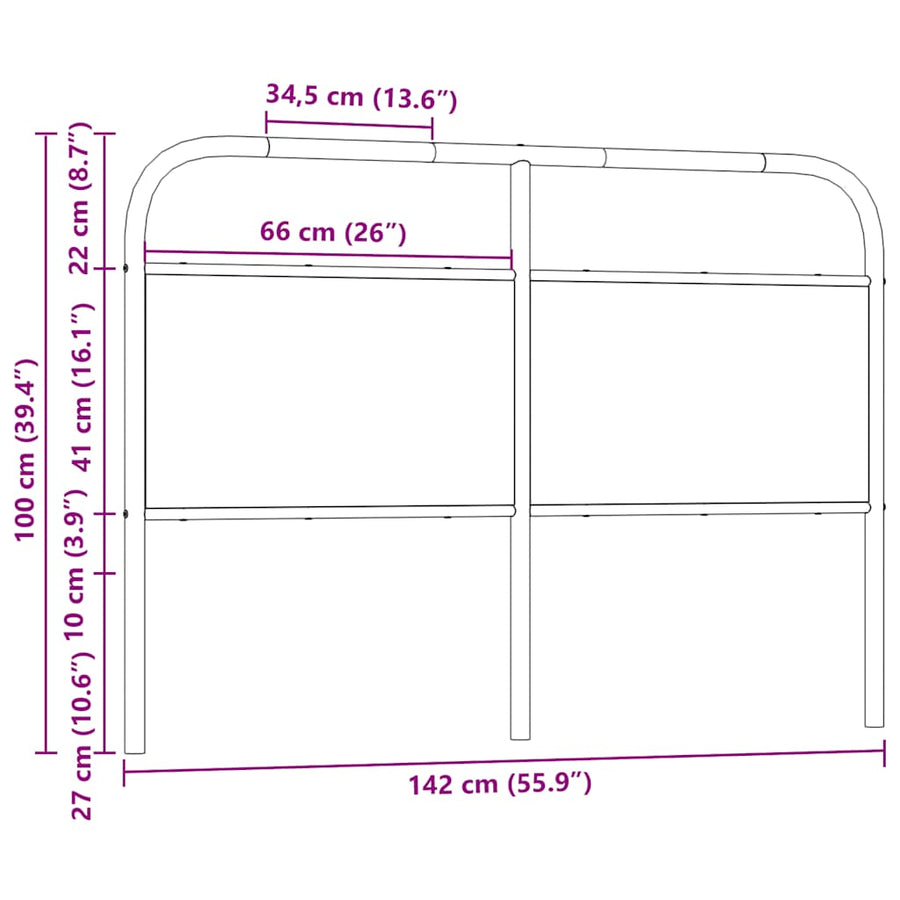 Hoofdbord 135 cm staal en bewerkt hout gerookt eikenkleurig