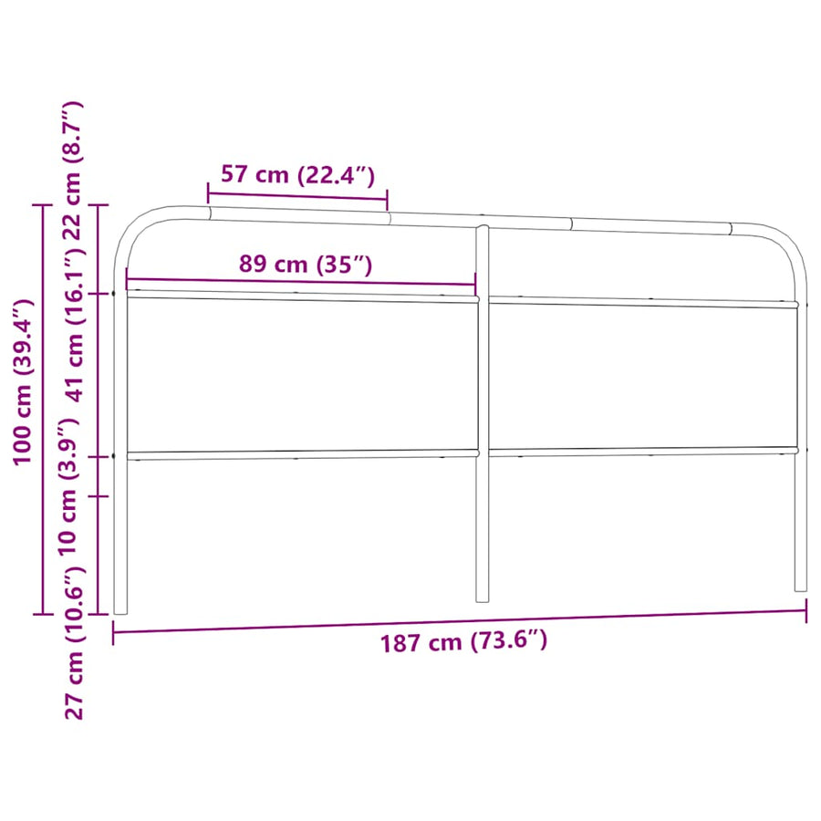 Hoofdbord 180 cm staal en bewerkt hout gerookt eikenkleurig