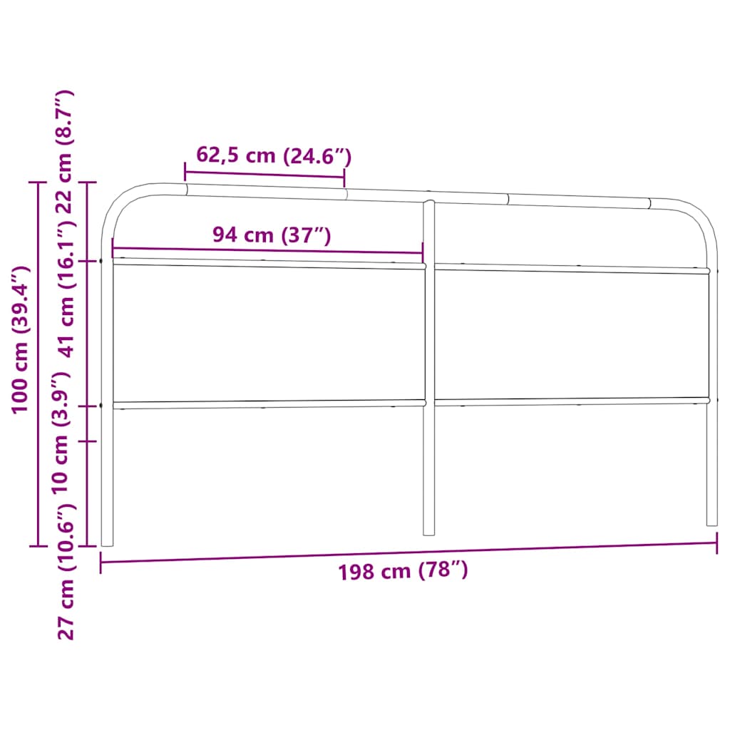 Hoofdbord 190 cm staal en bewerkt hout gerookt eikenkleurig