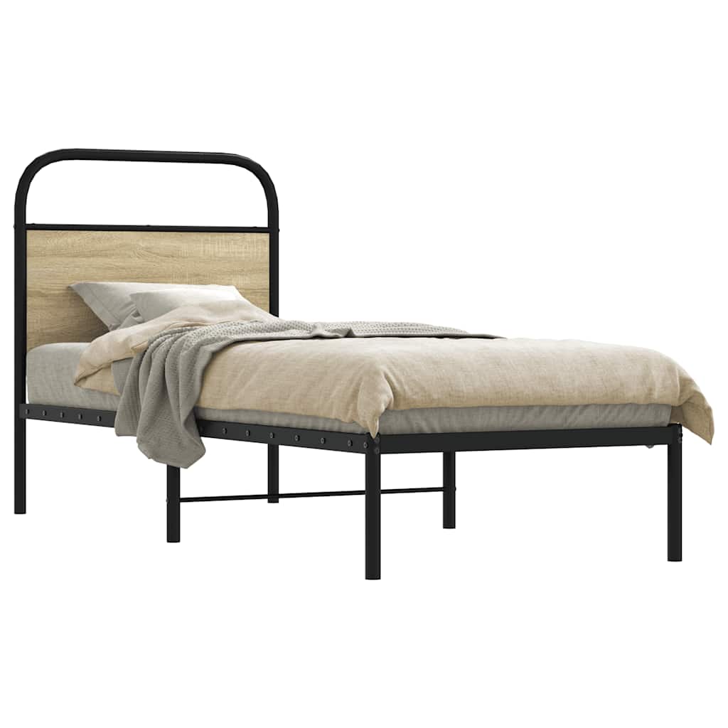 Hoofdbord 75 cm staal en bewerkt hout sonoma eikenkleurig