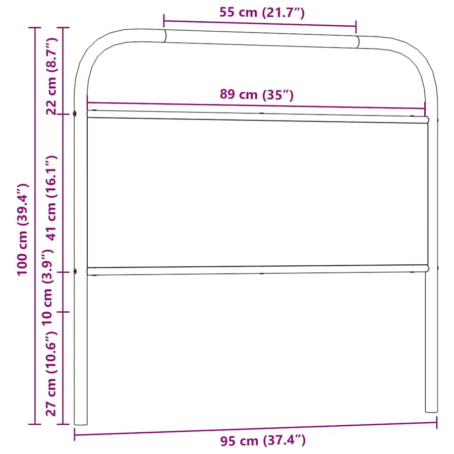 Hoofdbord 90 cm staal en bewerkt hout sonoma eikenkleurig