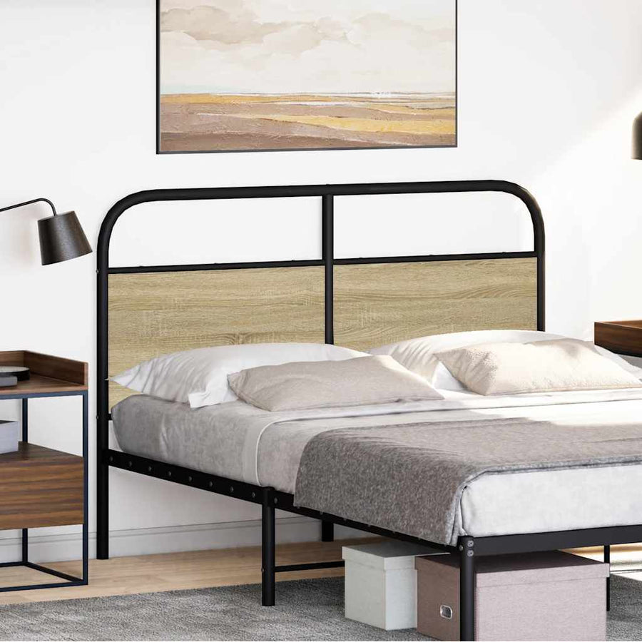 Hoofdbord 120 cm staal en bewerkt hout sonoma eikenkleurig